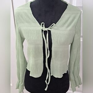 Cropped Open Blouse With Drawstring